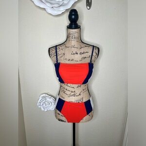 NTM: Cupshe Orange, Blue & White Colorblock Bikini Set w Adjustable Straps Sz M